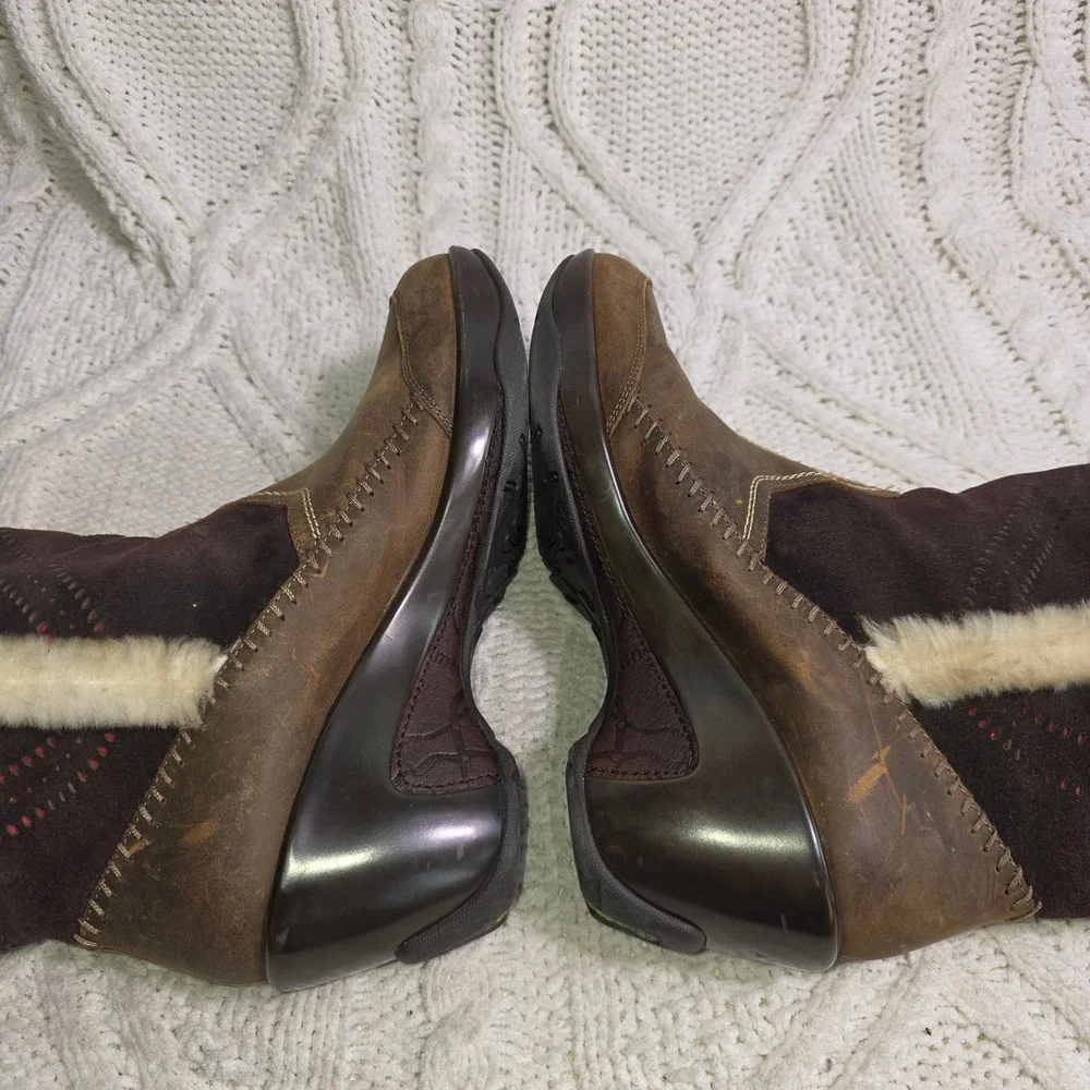 J-41‎ Naples Mid Calf Boots Winter Brown Suede Leather Faux Fur Lining Women 8M